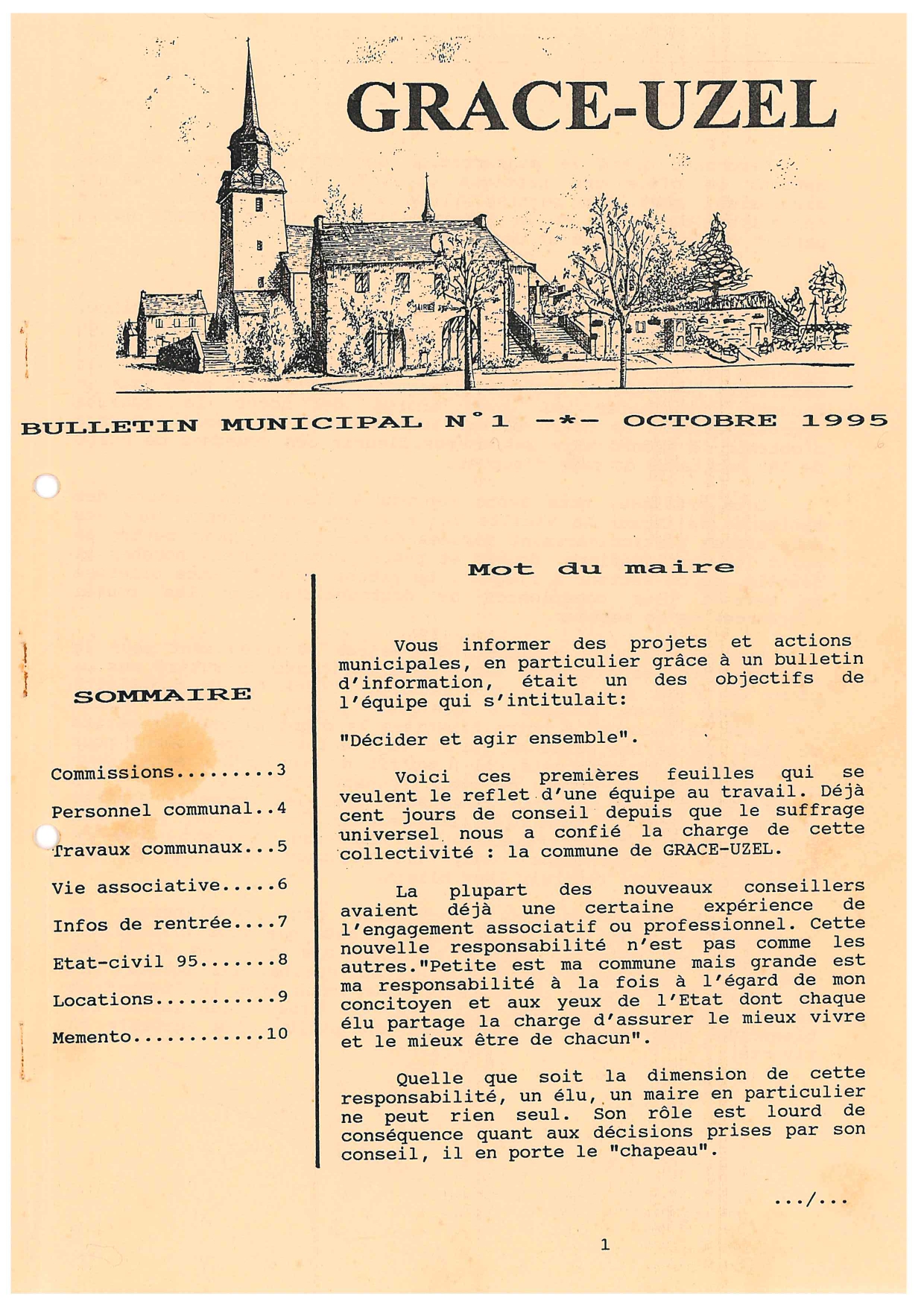 bulletin municipal de Gr&acirc;ce-Uzel - N&deg;1 - Octobre 1995